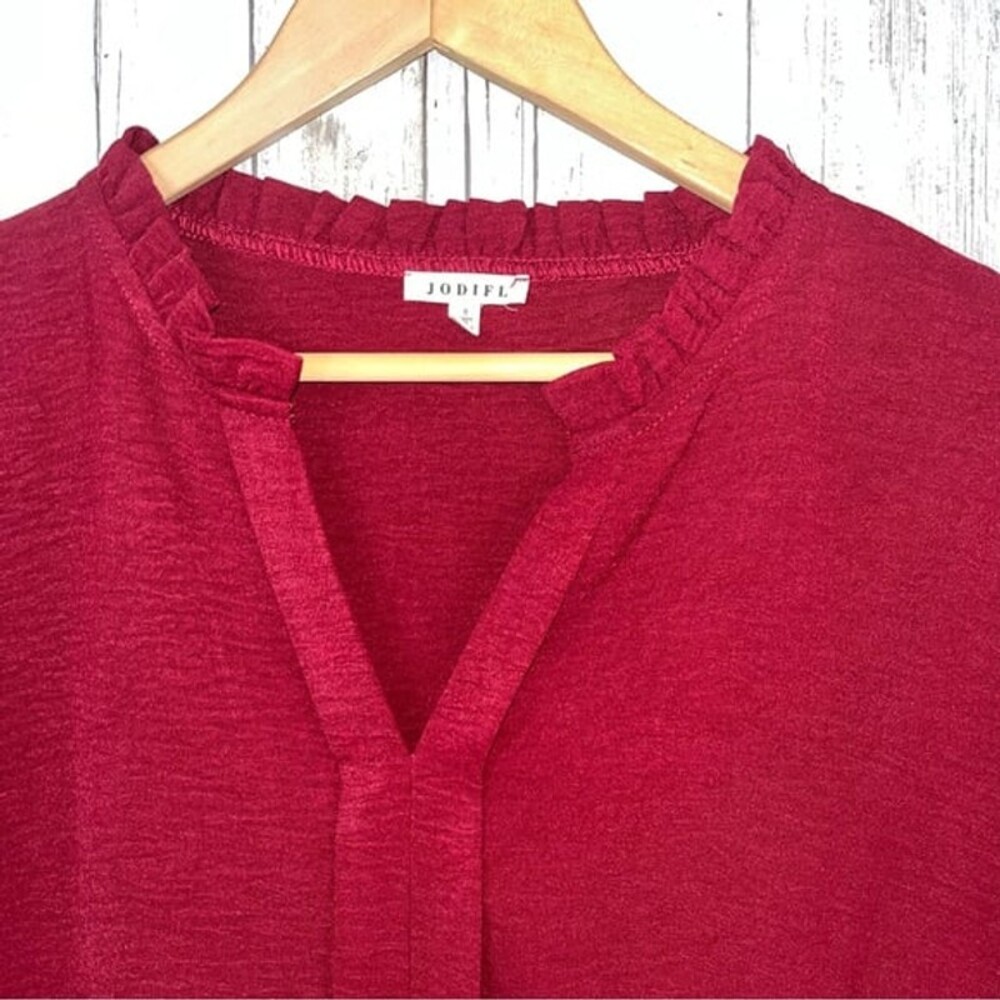 Jodifl Red V Neck Popover Oversized Blouse Women’s Small - Picture 3 of 3